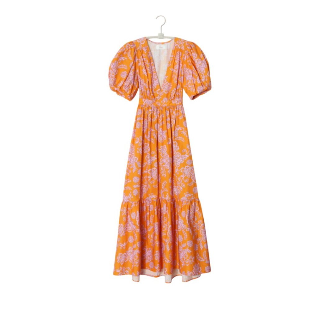 Xirena Larkyn Tiered Maxi Dress Womens Small Orange Purple Short Sleeve Cotton